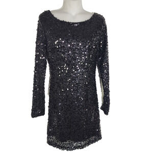 Red Clover Women Sequin Bodycon Mini Dress Black Scoop Back Medium Party Holiday
